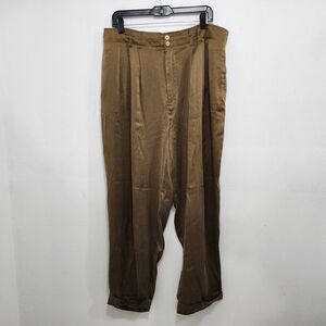Maurizio Ramani Silk Pleated Trouser Pants Olive GreenHigh-waisted Cuffed Sz 36